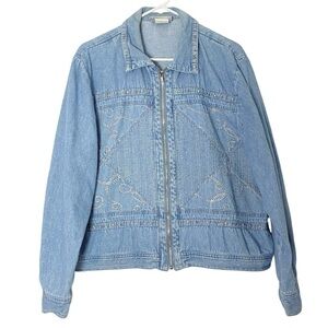 Vintage 80s 90s Jean Jacket Womens Size XL Saint Germain Paris Blue Zip Up Denim